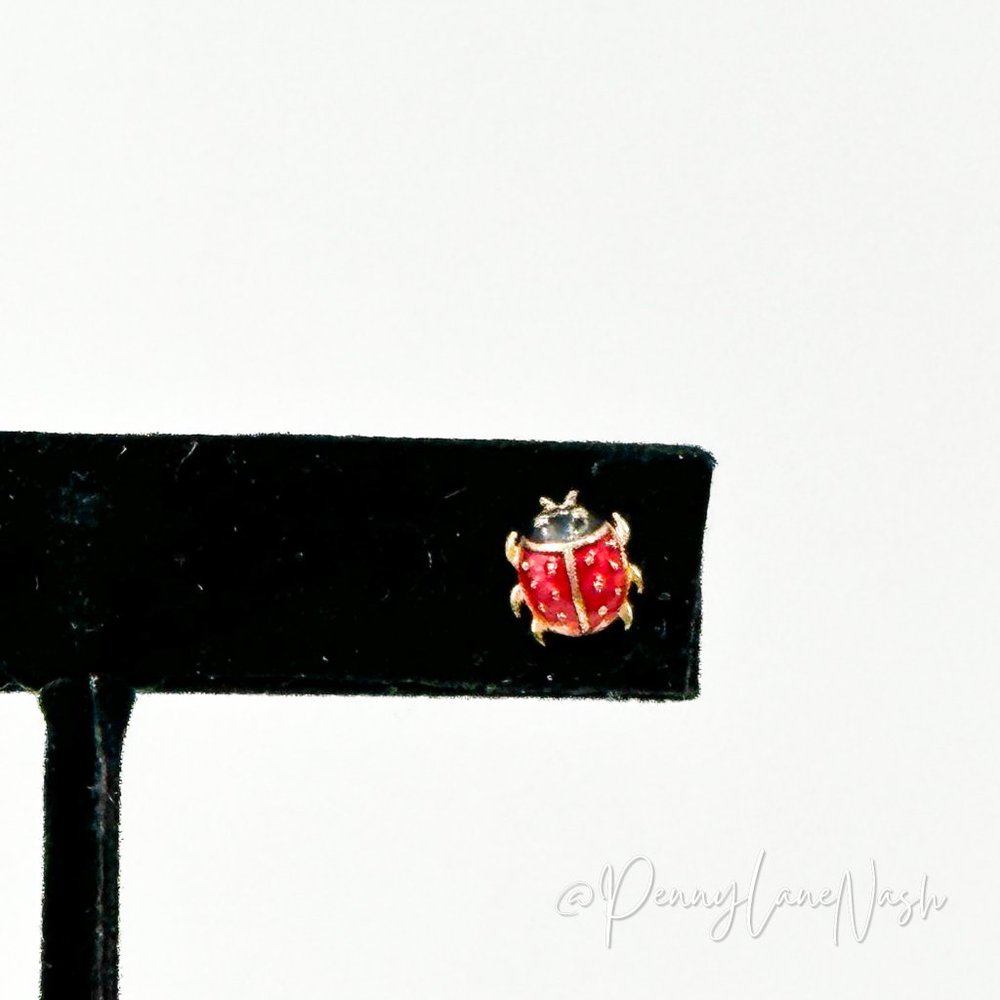 Vintage Red Mini Ladybug Earrings - Picture 2 of 7